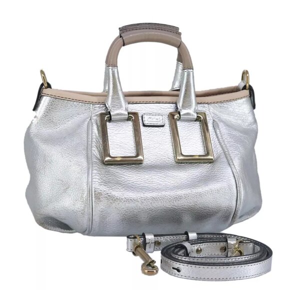 Chloe Etel Hand Bag Leather 2way Silver Auth - Picture 1 of 16